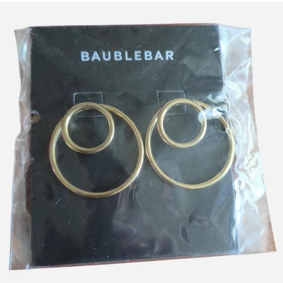 BaubleBar Gold Double Hoop Earrings Modern Design - Picture 1 of 2